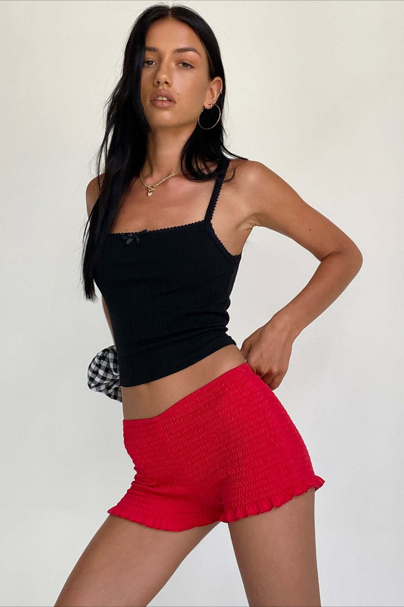 Y2K Solid Casual Low Waist Plaid Ruffle Shorts
