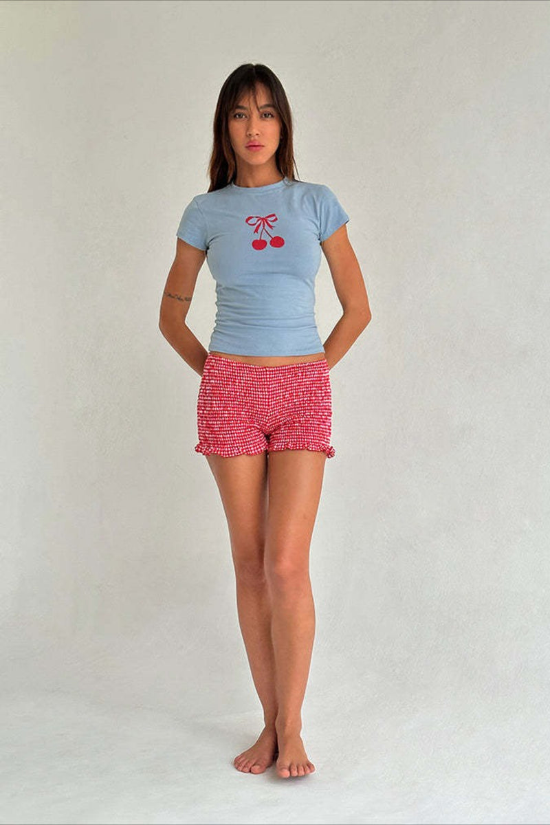 Y2K Solid Casual Low Waist Plaid Ruffle Shorts