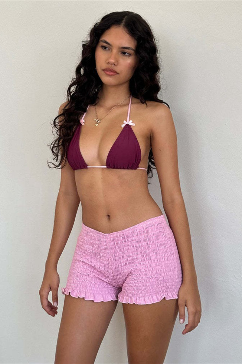Y2K Solid Casual Low Waist Plaid Ruffle Shorts
