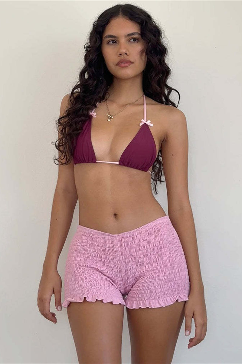 Y2K Solid Casual Low Waist Plaid Ruffle Shorts