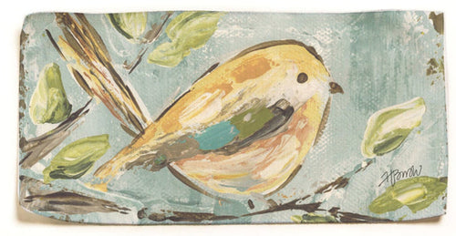 Yellow Bird on Seafoam Pillow Swap