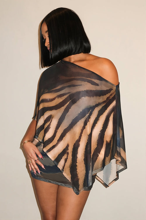 Zebra Print Cape Bodycon Skirt Set