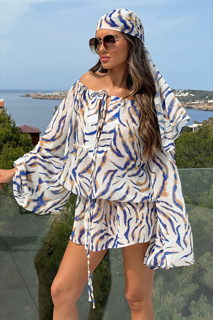 Zebra Print Flowy Off Shoulder Mini Dress