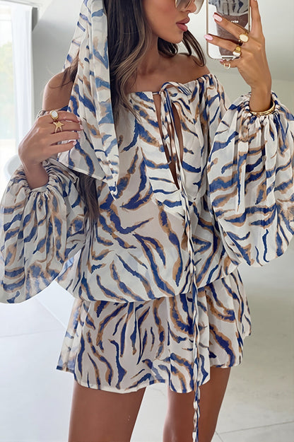 Zebra Print Flowy Off Shoulder Mini Dress