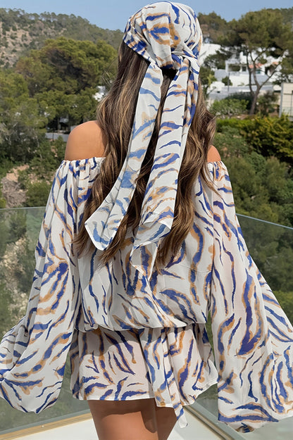 Zebra Print Flowy Off Shoulder Mini Dress